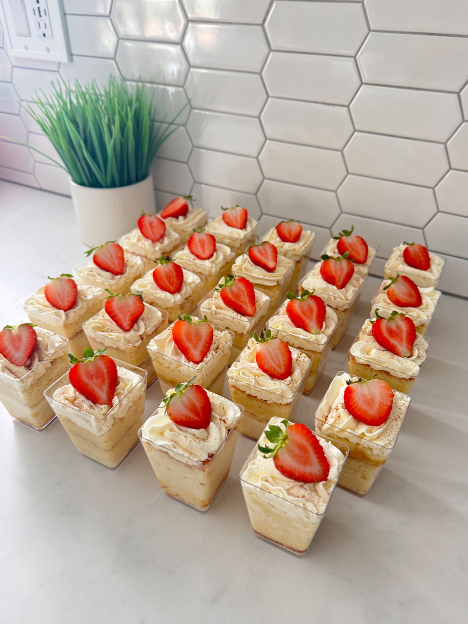 Strawberry dessert cups catering display